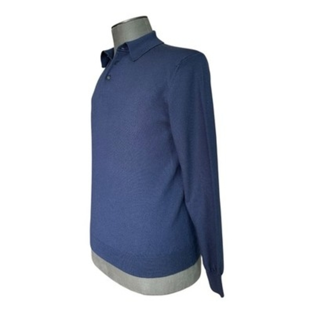 Joseph & Lyman Mens M Blue Italian Merino Wool Knitted Polo Sweater VG - Picture 7 of 8